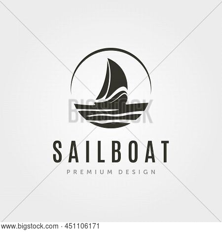 Sailboat Logo Vector With Sunset And Wave Symbol Illustration Design