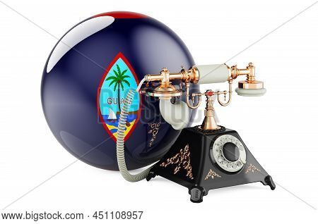 Phone With Guamanian Flag. Communication Services In Guam, Concept. 3d Rendering  Isolated On White 