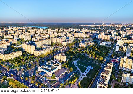 Aerial View Of Troieshchyna District Of Kiev, The Capital Of Ukraine, Before The War With Russia