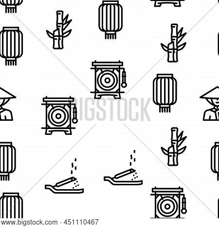 Chinese Accessory And Tradition Vector Seamless Pattern Thin Line Illustration