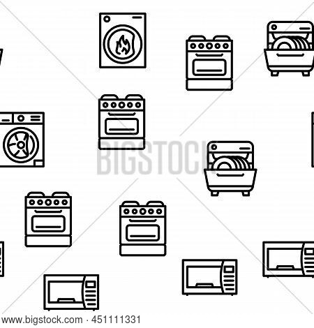 Appliances Domestic Technology Vector Seamless Pattern Thin Line Illustration