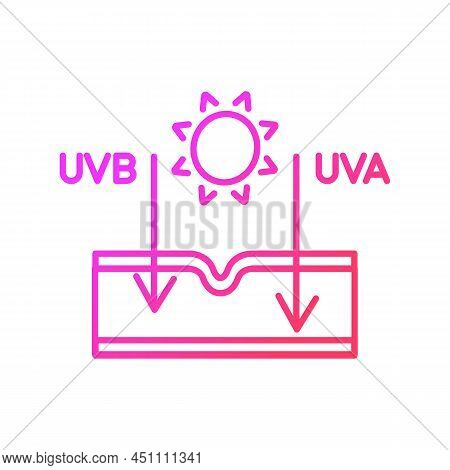 Sun Effect On Skin Gradient Linear Vector Icon. Ultraviolet Rays Types. Sun Exposure Damage. Skin Ag
