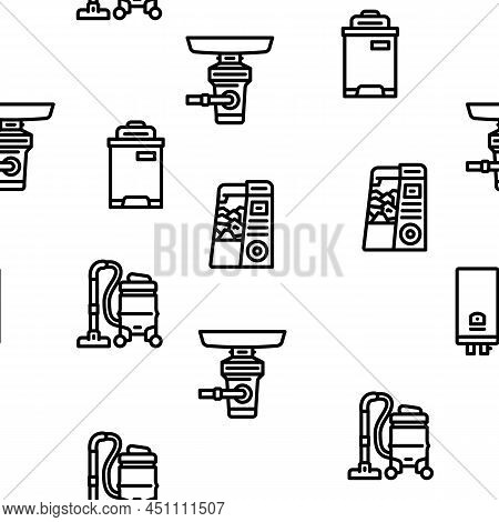 Appliances Domestic Technology Vector Seamless Pattern Thin Line Illustration