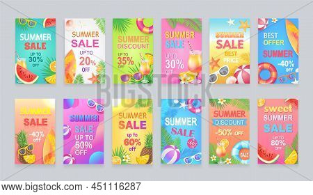 Best Summer Sale Posters Set, Juicy Watermelon, Seasonal Clearance Symbolic Elements Of Season, Prop