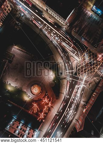 Aeria Lshot Of An Intensive Traffic During Winter