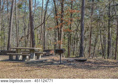Picnic And Camping Spot In The Forest Of Beavers Bend State Park At Broken Bow, Oklahoma