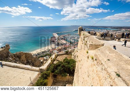 Alicante, Spain - 09 April, 2019: Panoramic View Of Alicante From Santa Barbara Castle, Spain