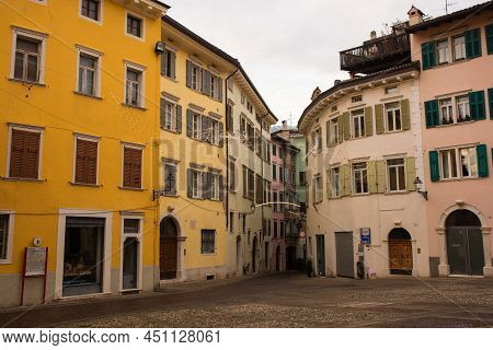 Rovereto, Italy - December 26th 2021. An Historic Square In Central Rovereto In Trentino, North East