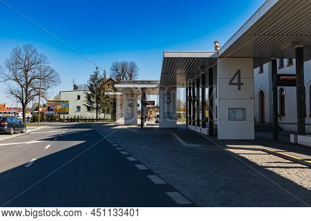 Dzierzoniow Slaski, Poland - April 2021: Owl Mountains Communication Center With Bus Stations And Tr