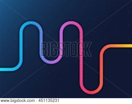 Oadmap Infographic In Dark Design. Winding Road With Milestones.