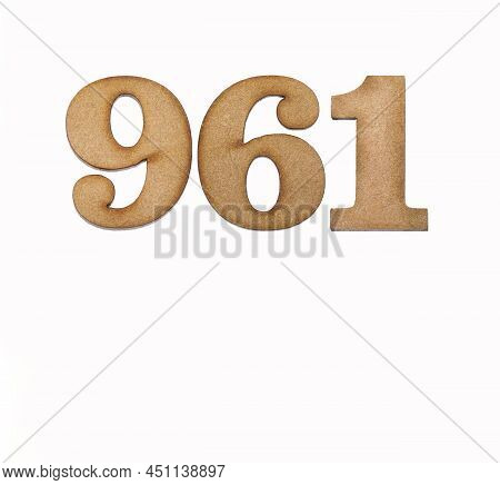 Number 961 In Wood, Isolated On White Background