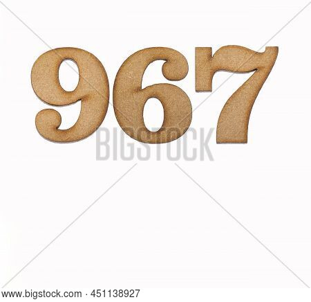 Number 967 In Wood, Isolated On White Background