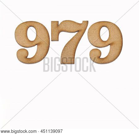 Number 979 In Wood, Isolated On White Background
