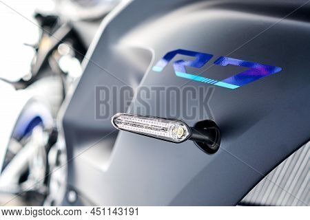 Motorcycles In The Showroom Yamaha Shop. Yamaha R7 Motorcycle. Selective Focus.