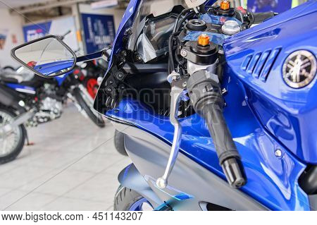 Motorcycles In The Showroom Yamaha Shop. Yamaha R7 Motorcycle. Selective Focus.