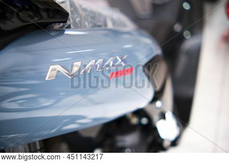 Motorcycles In The Showroom Yamaha Shop. Yamaha Nmax Motorcycle. Selective Focus.