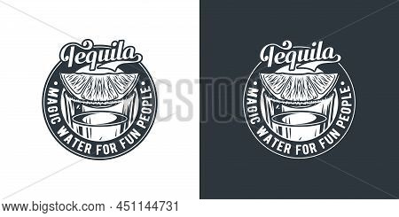 Tequila Shot With Lime And Salt For Cocktail Bar. Vector Design With Mexican Tequila For Alcohol Pab