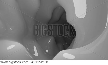 Tunnel With Bumps. Design. Movement In 3d Tunnel Is Like In Vessel. Smooth Reflection On Bumps Insid