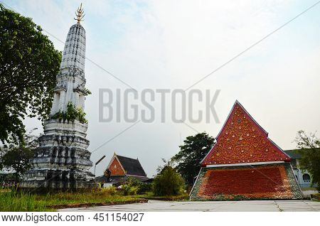 Ancient Architecture Antique Building Stupa Chedi Of Wat Khien Or Khian Buddhist Temple For Thai Peo