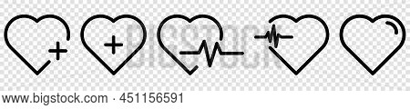 Heart Symbols With Plus Icon. Charity Icons. Vector Illustration Isolated On Transparent Background