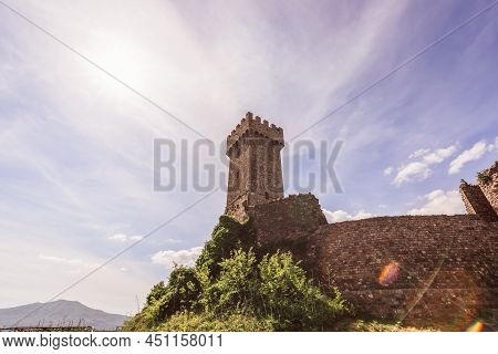 Radicofani - Italy. June 04, 2021: View From Beneath To The Historic Rocca Of Radicofani (vintage Ph