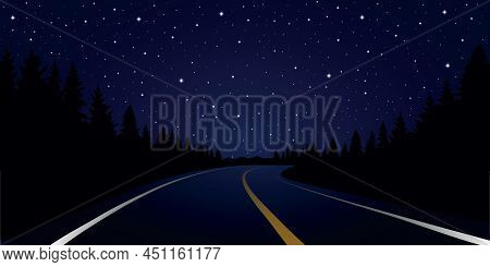 Straigth Road In The Forest Roadtrip By Night