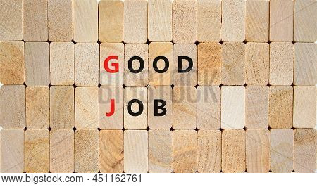 Gj Good Job Abbreviation Symbol. Concept Words Gj Good Job On Wooden Blocks On A Beautiful Wooden Ba