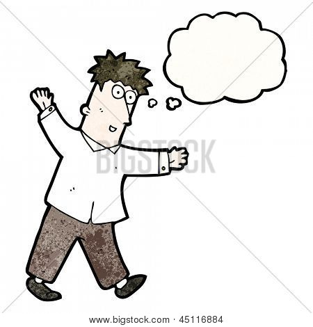 cartoon enthusiastic man with thought bubble