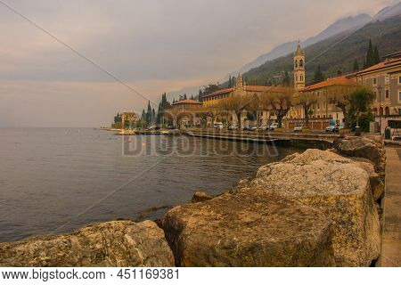 Winter At The Castelletto Di Brenzone Waterfront On Lake Garda In Verona Province, Veneto, North Eas