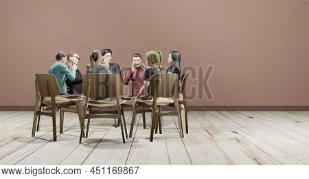 Roundtable Party Avatars Metaverse Online Counseling Mental Problems Neurotic Vr Glasses In Metavers
