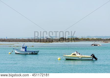 Fishing Boats On The Cachucha Beach In Puerto Real, Cadiz. Andalusia, Spain. Europe.
