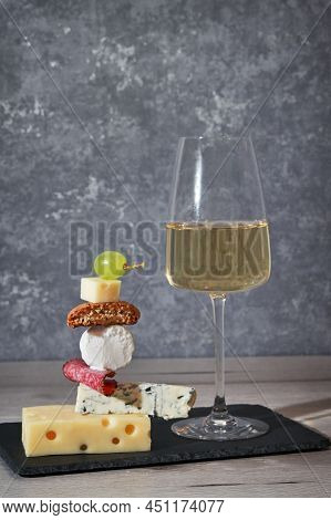 Concept Equilibrium Floating Food And White Wine Glass