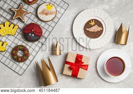 Spanish Epiphany Cake Roscon De Reyes White Copy Space Background