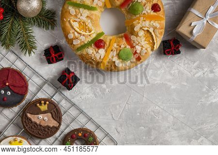 Spanish Epiphany Cake Roscon De Reyes White Copy Space Background