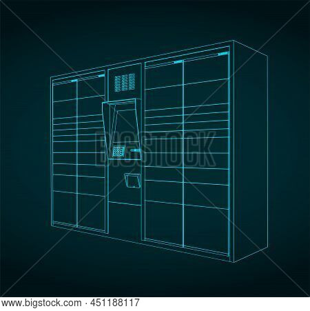 Stylized Vector Illustration Of Automated Parcel Terminal