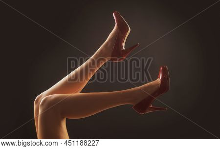 Fashion Shoes. Woman Sexy Feet. Seductive Girl Legs.