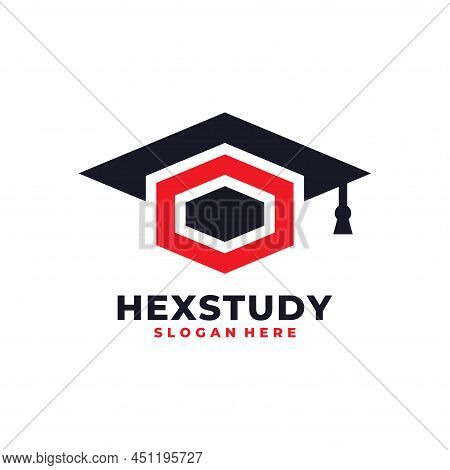 Graduate Hat And Hexagon Logo Vector. Graduation Celebration Gift Service Logo Template Design Conce