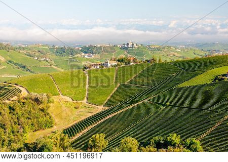 View of the village of Serralunga d`Alba and the wonderful Langa, italy