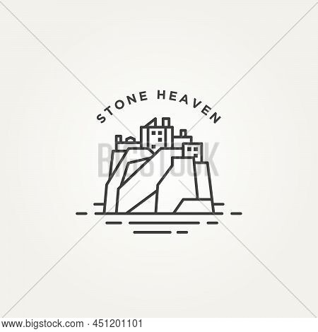 Stone Heaven Line Art Logo Icon Template Vector Illustration Design. Dunnottar Castle In Scotland On