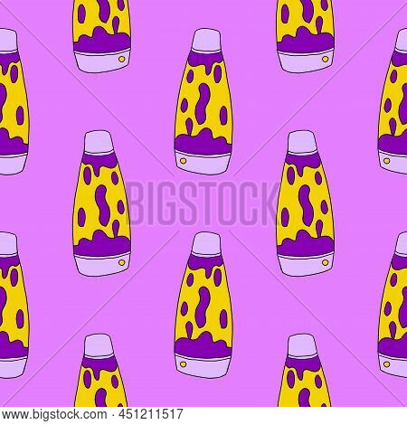 Cute Cartoon Doodle Liquid Lava Lamp Seamless Pattern. Fluid Lamp Background.
