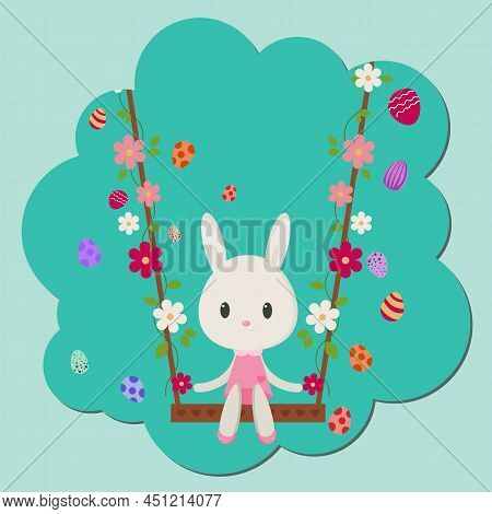 Easter Bunny Swing With Egg Background Flat Design
