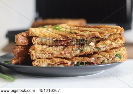 Cream Cheese Bacon Sandwiches. Grilled Sandwiches With A Spread Made Of Combination Of Cream Cheese,