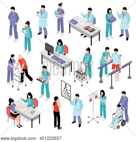 Docters Physicians Nurses Physiotherapist And Laboratory Assistent Attending Patients In Hospital Is