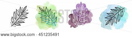 Set Tropical Leave On Watercolor Blot. Provence Illustration. Laurel Leave. Set Illustration On Whit
