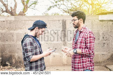 Two Young People Having A Conversation Outdoors, Two Friends Having A Conversation, Concept Of Respe