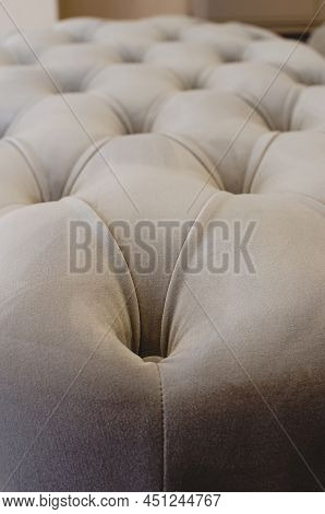 Decorative Screed Upholstery Made Of Brown Velor Upholstered Furniture. Close-up, Selective Focus. V