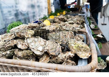 Fresh Oysters On Farmer Market In Parice, France