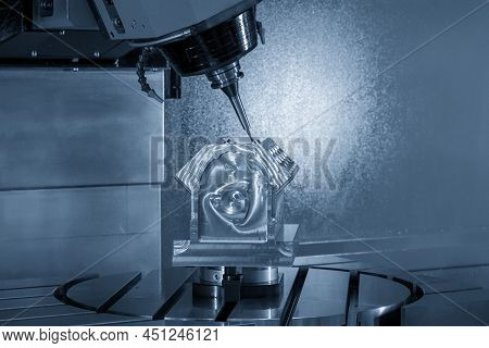 The 5-axis  Machining Center Cutting The Aluminum V8 Engine  Block Parts With Solid Ball Endmill Too