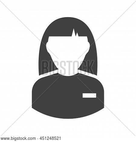 Manager Icon. A Simple Glyph Depiction Of The Upper Half Of A Woman In A Suit With A Name Tag. Isola