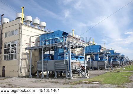 Gas Transportation System. Booster Pumping Station For Gas. Gas Filling Station And Gas Tanks. Trans